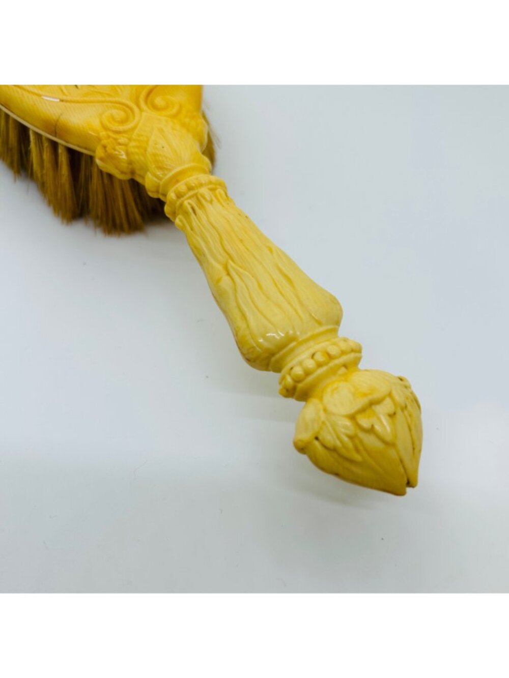 Vintage Celluloid Hair Brush Rose Design Floral Art Nouveau Yellow Vanity Dresse - Picture 5 of 10